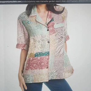 JOHNNY WAS MARSEILLE GARDEN RESORT LINEN TOP SIZE S